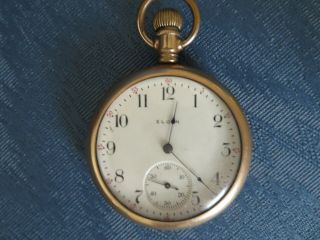 Vintage Elgin,  15 Jewel Gold Plated Pocket Watch,  Engraved Back,  1 7/8 " Diamete