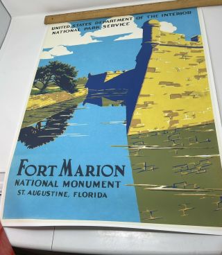 Vintage Poster Us Dept.  Interior Ntl Parks Services Fort Marion St.  Augustine Fl