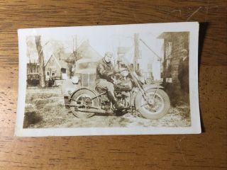 Vintage Black & White Photo Man On A Harley Davidson