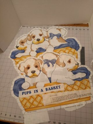Vintage 3 Pups In A Basket Spring Industrial,  Inc Pattern 7703 Already Cut