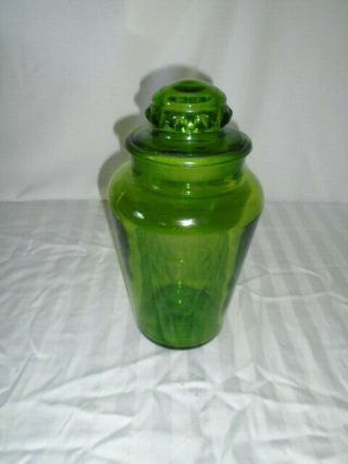 Vintage Green Glass 8 " Apothecary Jar Ground Lid Storage Canister