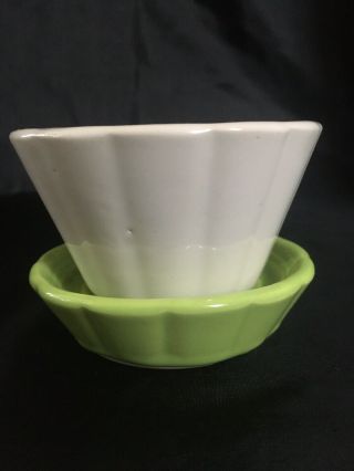 Vintage Shawnee Usa Green And White Small Planter Flower Pot 533 4”