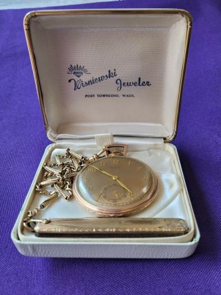 Vintage Elgin Pocket Watch & Knife 10k Rolled Gold Plate 15 Jewel & Chain