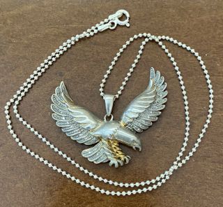 Vintage Sterling Silver Eagle Pendant Necklace 17” (11.  4g)