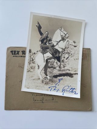 1940’s Signed Photograph Of Hollywood Star Tex Ritter With Envelope