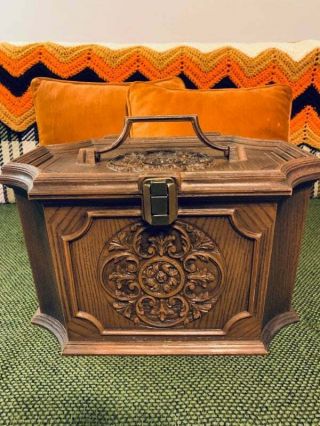Vintage Max Klein Sewing Box With Tray Ornate Faux Wood Plastic Storage