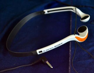 Vintage Sony Mdr - W014 Lightweight In Ear Headphones Black White Orange