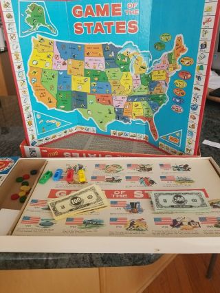 Complete Vintage 1960 Milton Bradley Game Of The States Board Game - Very Good