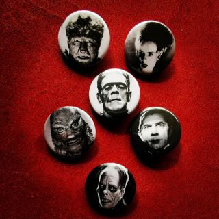 Set Of 6 Universal Monsters (25mm / 1 " Inch) Badge Button Pin Horror Dracula