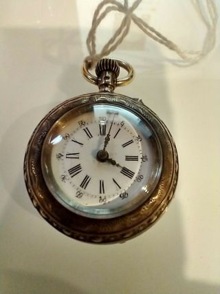 Vintage Swiss Pocket Watch.  800 Silver Case Roman Numeral Dial