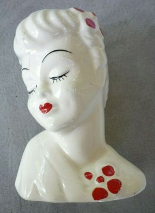 Vintage Ceramic Lady Head Planter With Red Accents Betty Grable