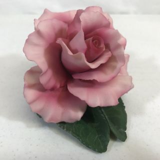 Vintage Fabar Capodimonte Crown Pink Porcelain Rose Flower Stem Italy