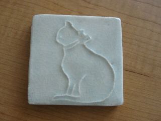 Pewabic Pottery Detroit,  Mi Square Tile With Cat Motif 1990 3 " X3 "
