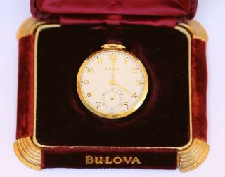 Vintage Bulova 1940s Art Deco Pocket Watch W Org Boxes - 4 Cancer Film