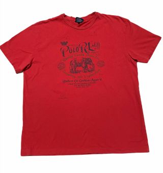 Men’s Vintage Polo Ralph Lauren T - Shirt Red Size L Elephant Single Stitch Unique