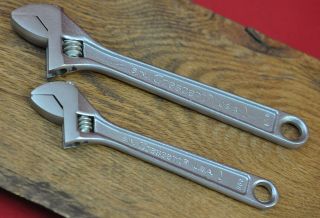 2 Vintage Crescent Crestoloy Adjustable Wrenches 8 " B55 & 6 " B66 Usa Exc Nores