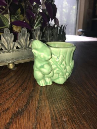Vintage Green Squirrel With Acorn Planter Vase Unmarked Mccoy