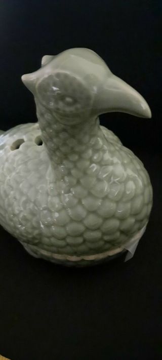 Vintage Green Ceramic Chicken Hen On Nest Dish Trinket Candy Condiment Bowl Lid
