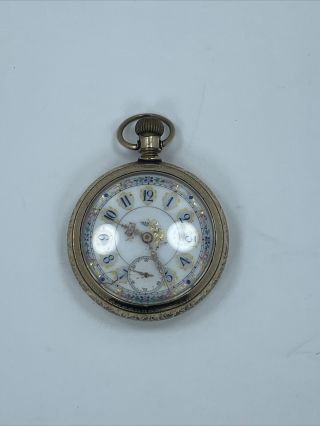 Vintage Elgin Fancy Decorative Face Pocket Watch - Gold Plate - 1889