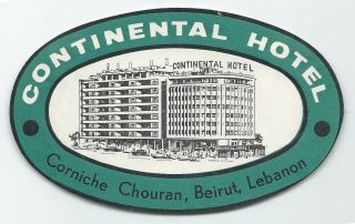 Continental Hotel Beirut Lebanon - Vintage Luggage Label