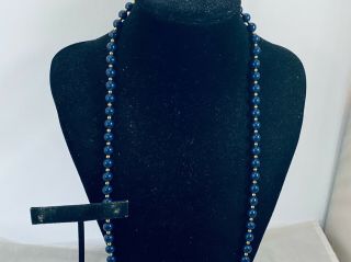 Vtg.  Monet Navy Blue Lucite & Gold Tone Long Beaded Necklace