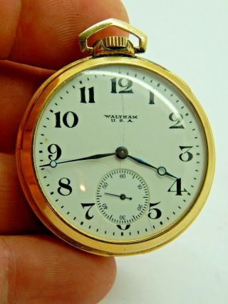 Vintage Antique Gents 12s 17 Jewel Waltham 10k Rolled Gold Plate Pocket Watch