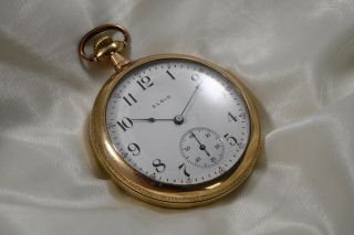 Vintage Elgin Pocket Watch Gold Plated 51mm L@@k