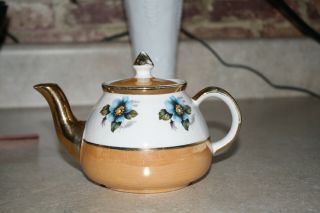 Gibson Staffordshire England Gold Trim Teapot /blue Dogwood Flowers