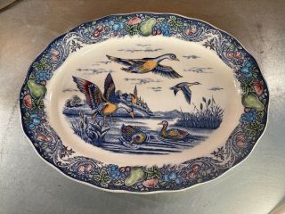 Vintage Multi - Color Pottery Serving Platter - Duck Motif