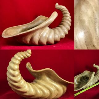 Vtg Atlantic Mold Co Ceramic Pottery Cornucopia Horn Of Plenty Vase Beige