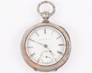 Antique 1888 Elgin 18s 7j Pocket Watch W/ Dueber Silverine Case For Restoration