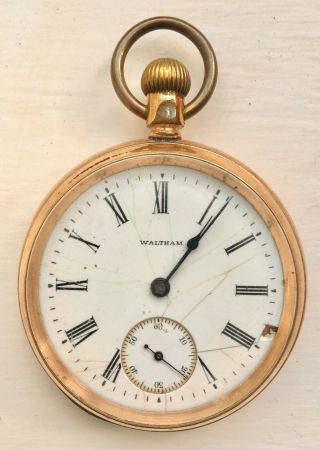 Waltham 14ct Gold Plated Mens Pocket Watch In Order