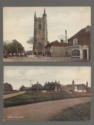 Vintage Postcards X 2 Lydd - The Church From High Street And West Rype.