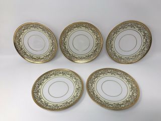 Vintage 22 Karat Gold Leaf Set Of 5 Porcelain China Saucers Made In Japan Vtg