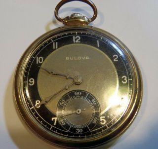 Vintage Bulova Swiss Pocket Watch,  15 Jewels,  10k Gold Plated,  Keeps Time