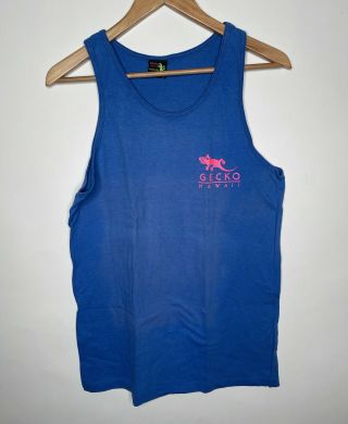 Vintage Gecko Hawaii Happy Shirts Blue Tank Top Size Medium Made In Usa