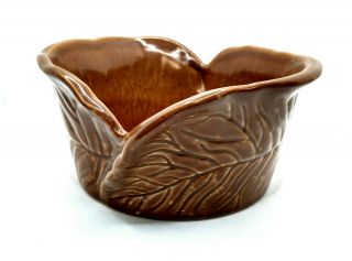 Vintage Pottery Sculpted Bowl Made In Portugal Brown Wrapped Leaf Design