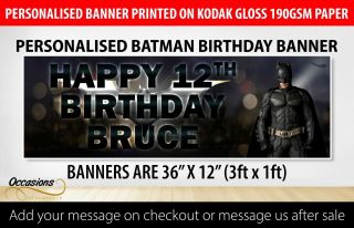 Personalised Batman Superhero Birthday Banner 36 " X 12 " 190gsm Gloss Print