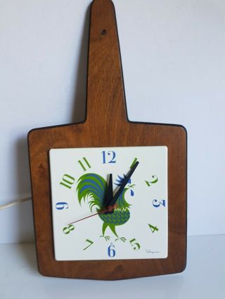 Ingraham Rooster Wood Wall Electric Clock Vintage