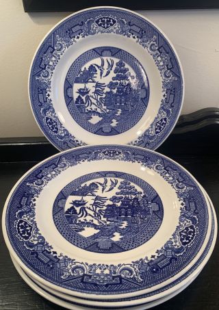 Set Of 4 Blue Willow 10 Inch Dinner Plates By Royal China,  Ironstone