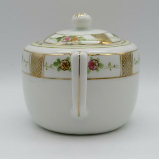 Vintage Nippon Porcelain Hand Painted Sugar Bowl Dish with Lid Floral & Gold 2
