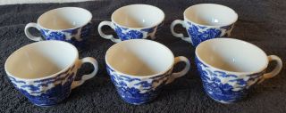 Set Of 6 Grindley? " English Country Inns " Blue & White Cups (no Saucers).