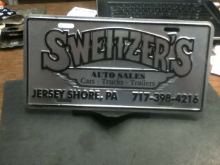 Dealer License Plate Vintage Sweitzers Auto Sales Jersey Shore Pa Metal Rustic
