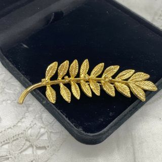Vintage 70s Long Leaf Cluster Brooch Gold Tone Fern Berries Retro Kitsch Pin