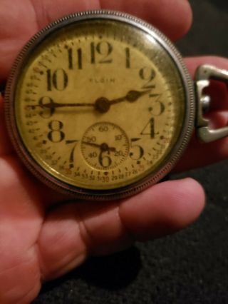 Elgin Open Face Mechanical Vintage Pocket Watch Wb56 - 5