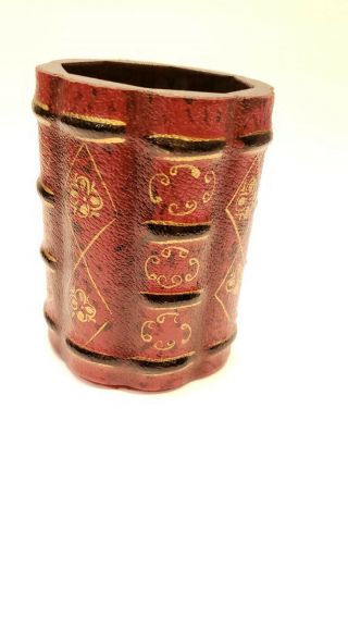 Embossed Faux Leather Vintage Desk Pen Pencil Cup Holder Study Office Books
