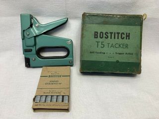 Vintage Bostitch T5 Tacker Stapler With Staples And Vintage Box Top