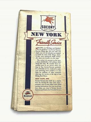 Vintage 1936 SOCONY - VACUUM Tour Service Road Map YORK State 2