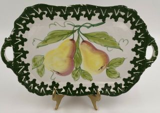 Zanolli Ceramic Pear Serving Dish Handled Tray Pottery Hand Painted Italy 13”