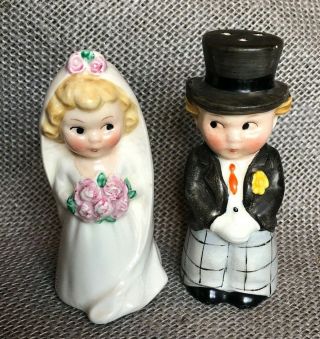 Vintage Goebel Germany Salt & Pepper Shaker Bride & Groom Cake Topper Wedding